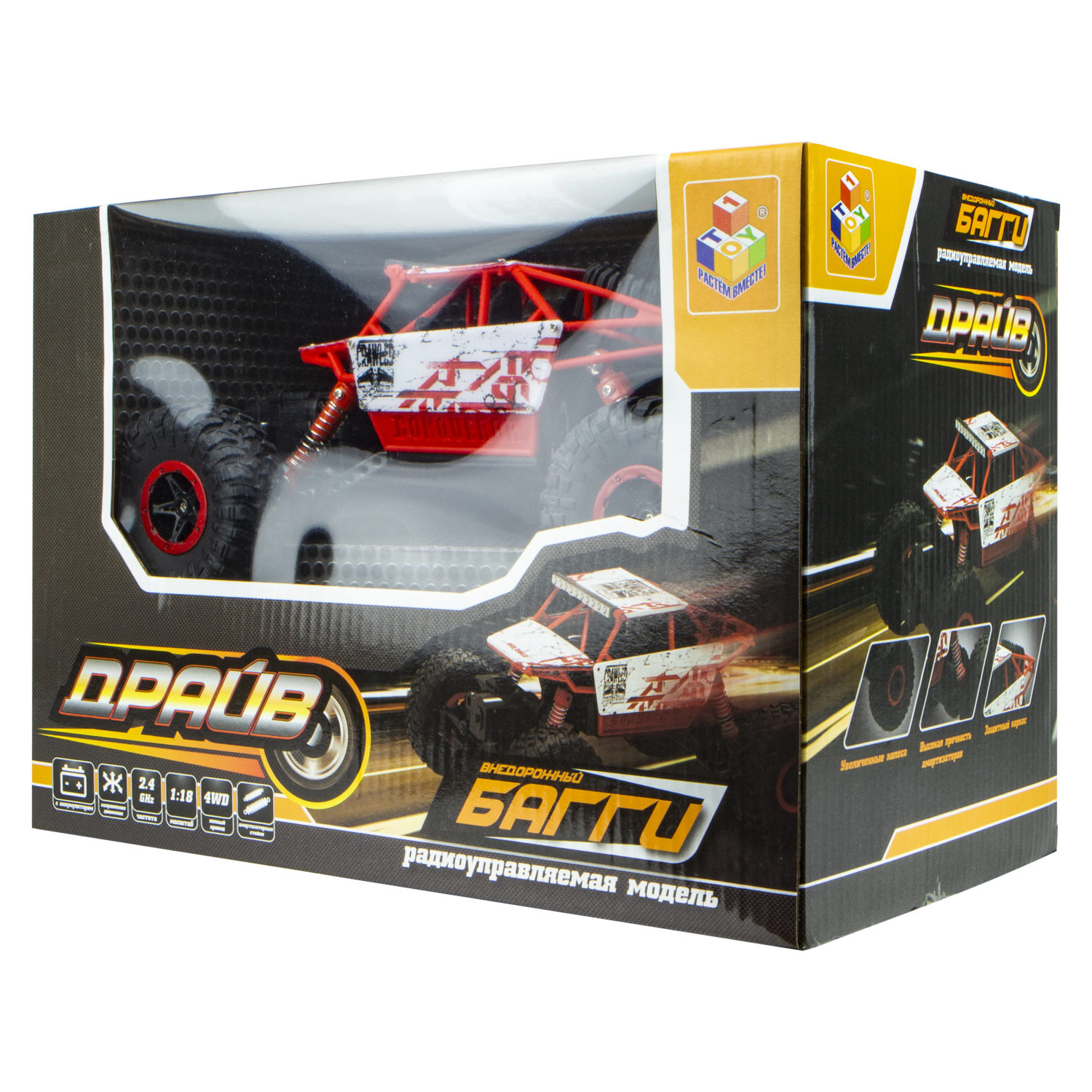 МАШИНА БИГВИЛ НА Р/У 1TOY ДРАЙВ РАЛЛИЙНАЯ, АККУМ. 4.8V, 4WD, КРАСНО-БЕЛЫЙ