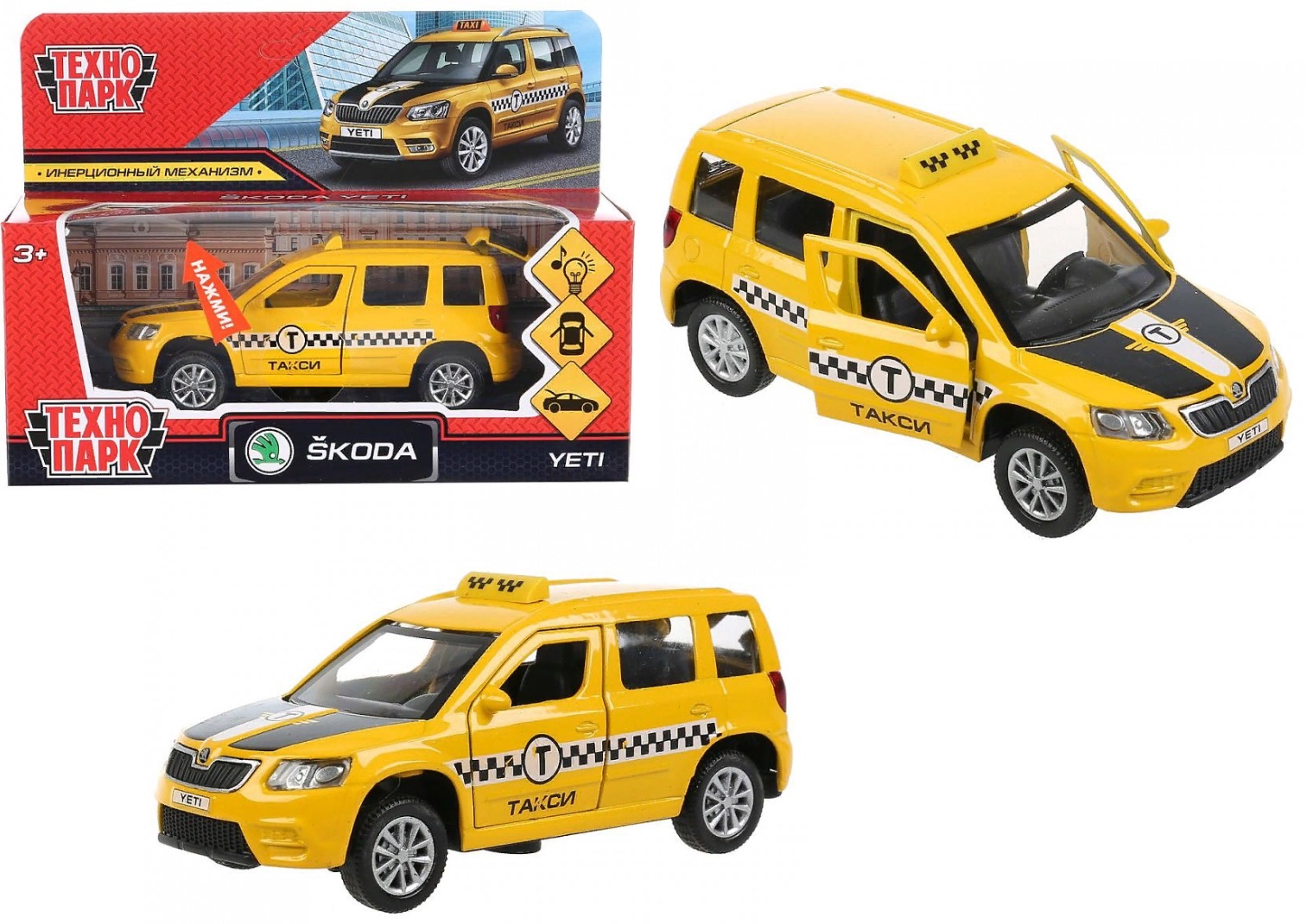 Машина металл свет-звук SKODA YETI ТАКСИ 12 cm, двери